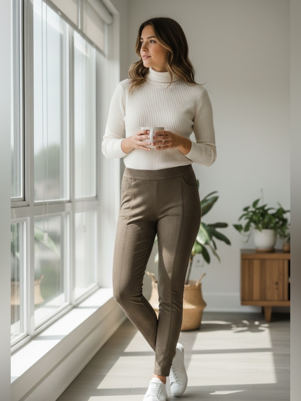 MittiShop Faux Suede Pull-On Leggings/Pants – Taupe Brown – NWT – Sizes S & M